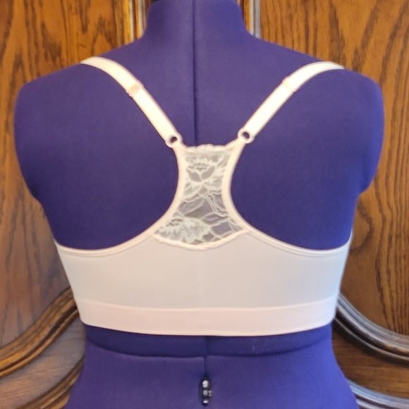 Maidenform Wireless Pretty Pink Pastel V-Neck Racerback Lace Bralette. Sz: L - Picture 2 of 8